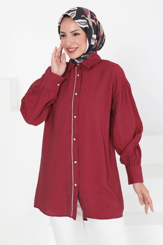 Taş Detaylı Tunik Bordo - 27432 - 3