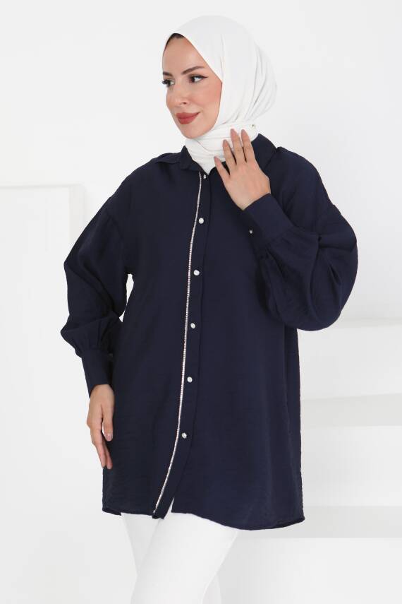 Taş Detaylı Tunik Lacivert - 27432 - 2