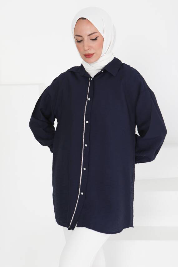 Taş Detaylı Tunik Lacivert - 27432 - 3