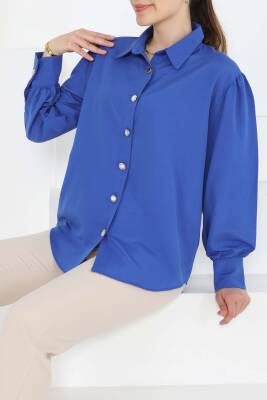 Taş Düğmeli Gömlek Saks - 27245 - 2
