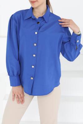 Taş Düğmeli Gömlek Saks - 27245 - 3