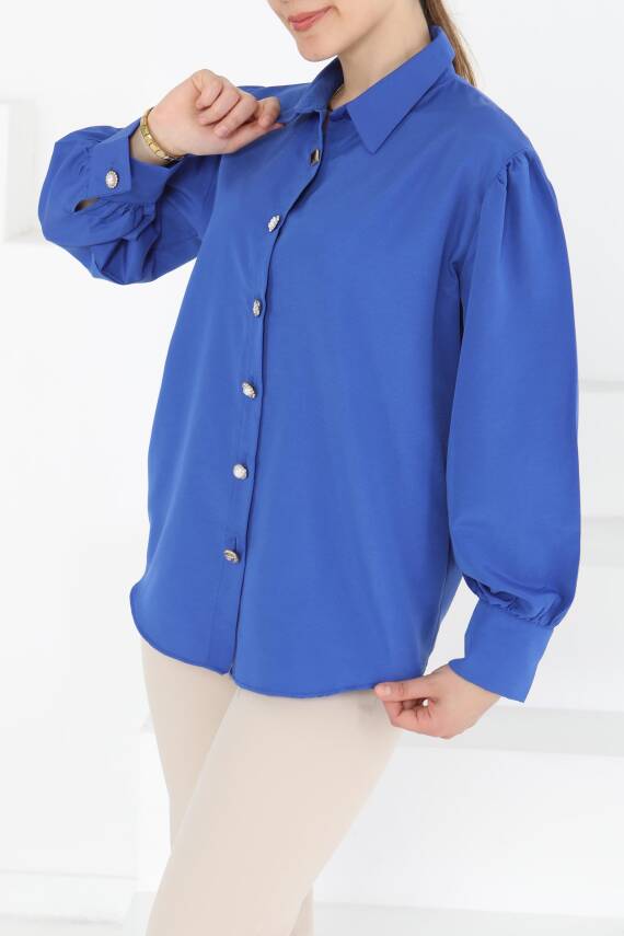 Taş Düğmeli Gömlek Saks - 27245 - 4