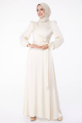 Taşlı Abiye Elbise Bej - 26193 - 3
