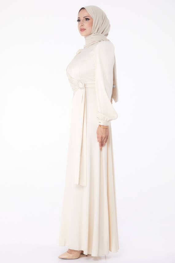 Taşlı Abiye Elbise Bej - 26193 - 4