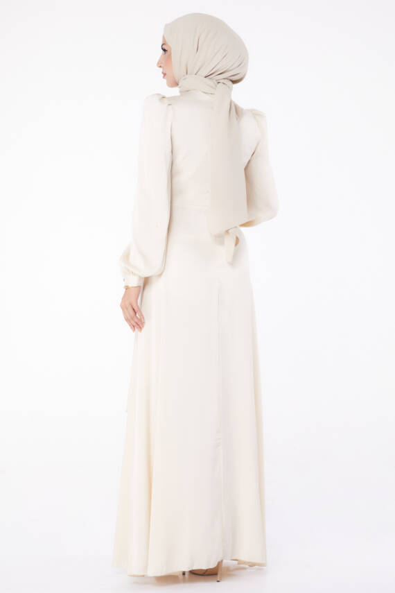 Taşlı Abiye Elbise Bej - 26193 - 5