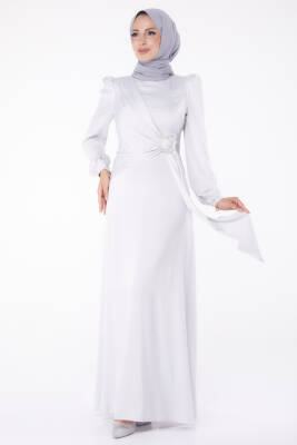 Taşlı Abiye Elbise Gri - 26193 - 1