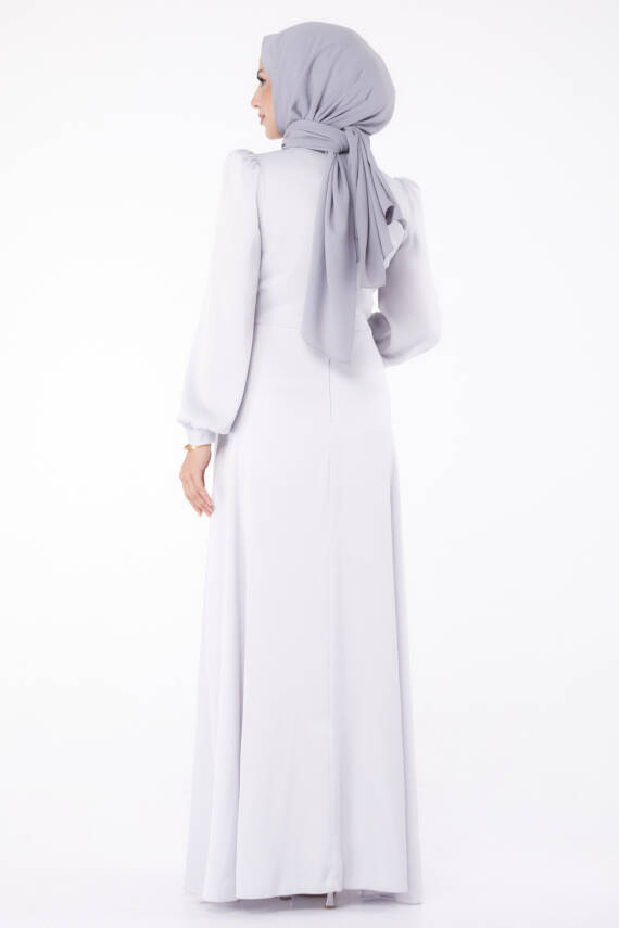 Taşlı Abiye Elbise Gri - 26193 - 5