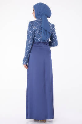 Taşlı Abiye Elbise Indigo - 26196 - 5