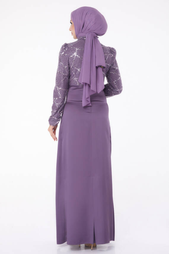 Taşlı Abiye Elbise Mor - 26196 - 5