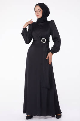 Taşlı Abiye Elbise Siyah - 26193 - 2