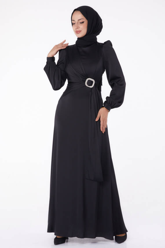 Taşlı Abiye Elbise Siyah - 26193 - 2