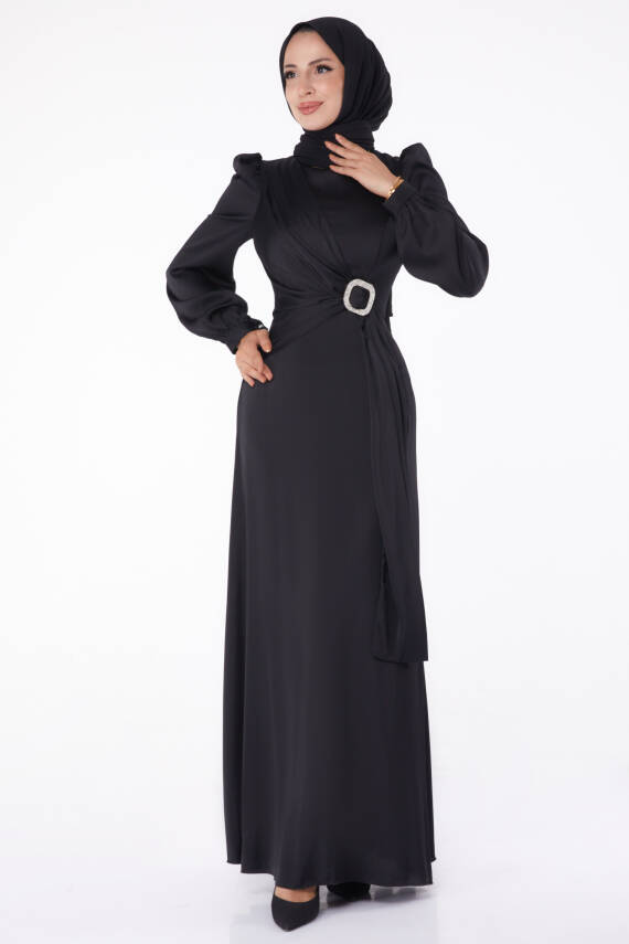 Taşlı Abiye Elbise Siyah - 26193 - 3