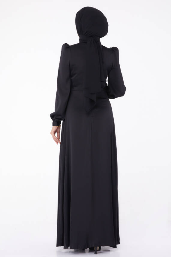 Taşlı Abiye Elbise Siyah - 26193 - 5