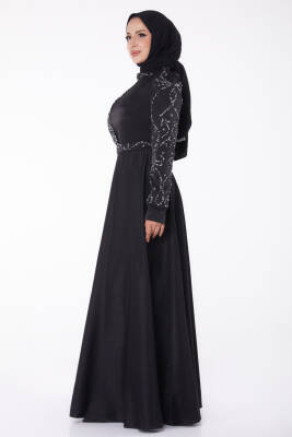 Taşlı Abiye Elbise Siyah - 26197 - 4