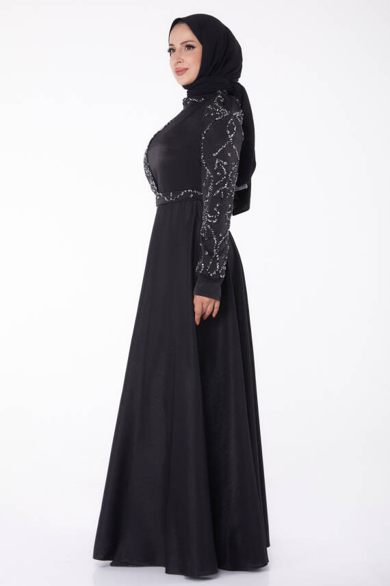 Taşlı Abiye Elbise Siyah - 26197 - 4