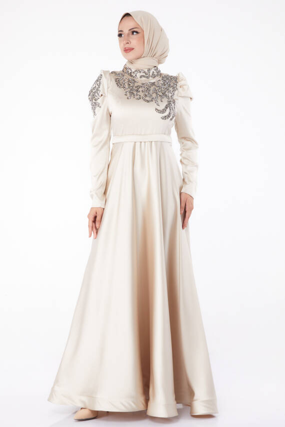 Taşlı Prenses abiye Bej - 26251 - 1