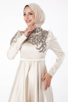 Taşlı Prenses abiye Bej - 26251 - 3