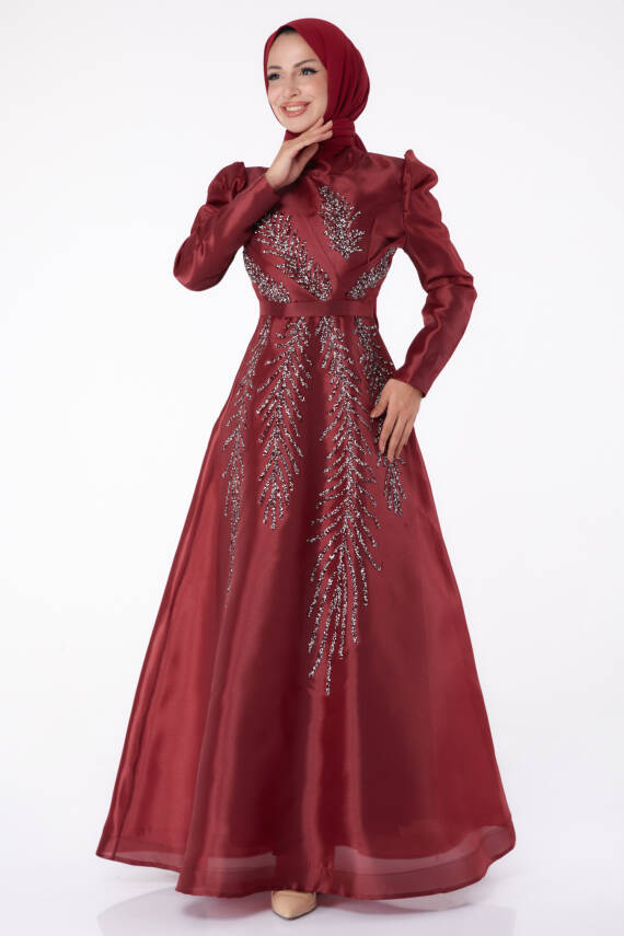 Taşlı Prenses abiye Bordo - 26250 - 1