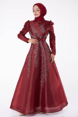 Taşlı Prenses abiye Bordo - 26250 - 2