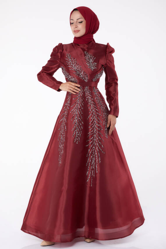Taşlı Prenses abiye Bordo - 26250 - 2