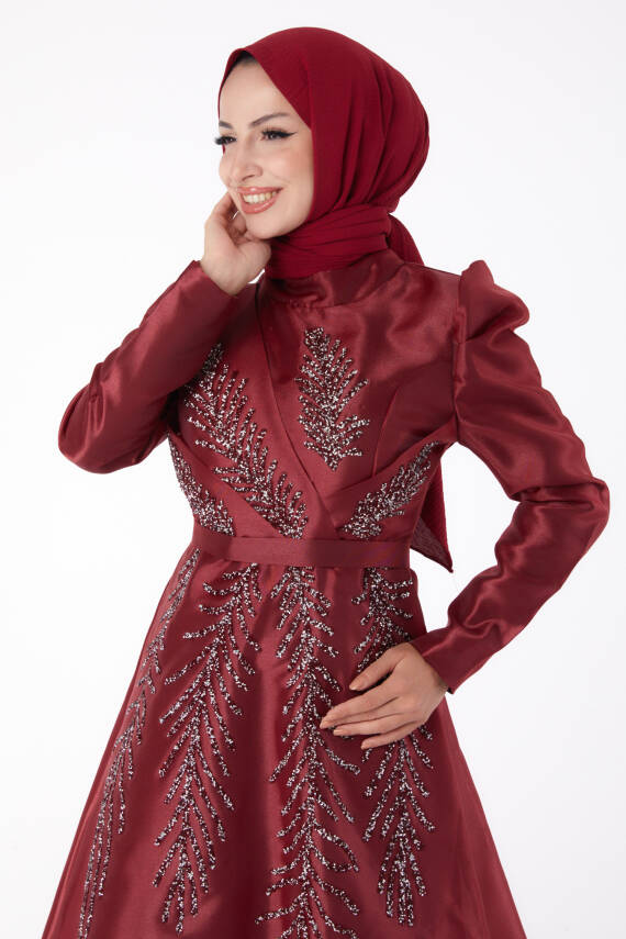 Taşlı Prenses abiye Bordo - 26250 - 3