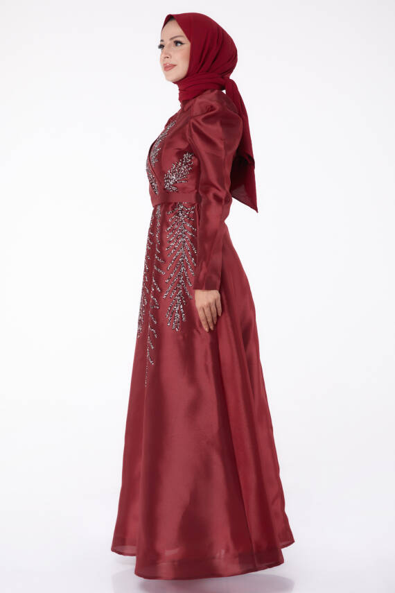 Taşlı Prenses abiye Bordo - 26250 - 4