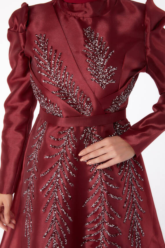 Taşlı Prenses abiye Bordo - 26250 - 6