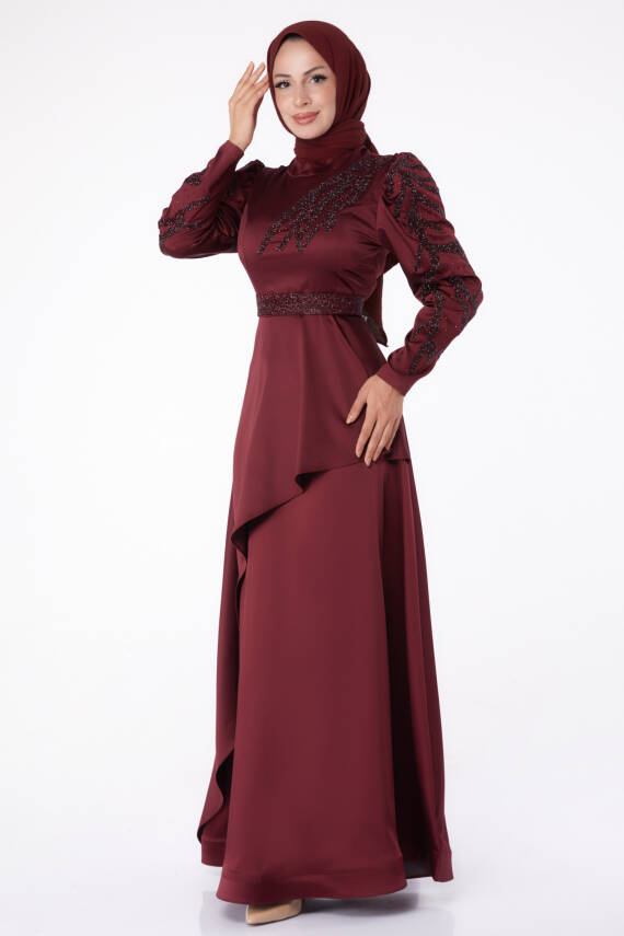 Taşlı Prenses abiye Bordo - 26252 - 2