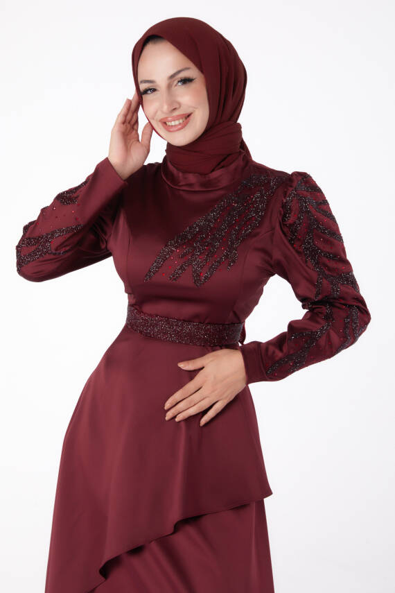 Taşlı Prenses abiye Bordo - 26252 - 3