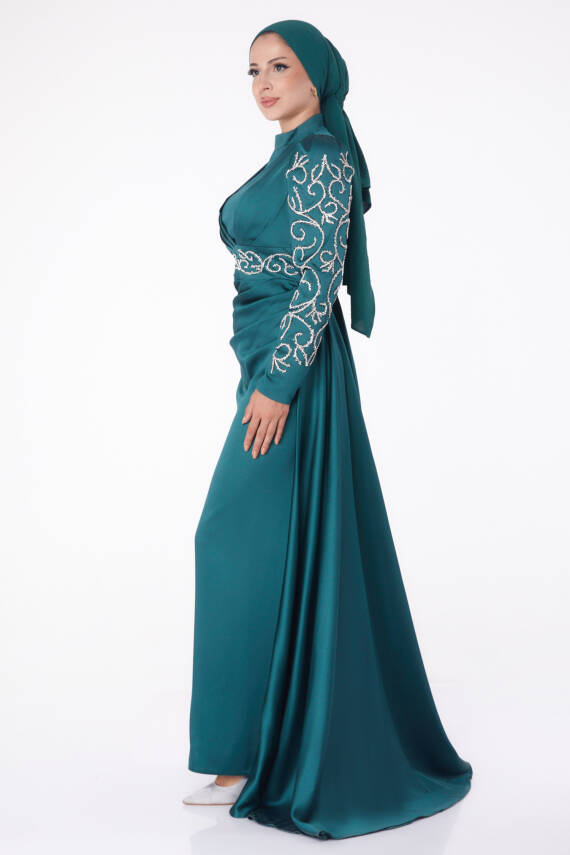 Taşlı Prenses Abiye Elbise Zümrüt - 26253 - 3