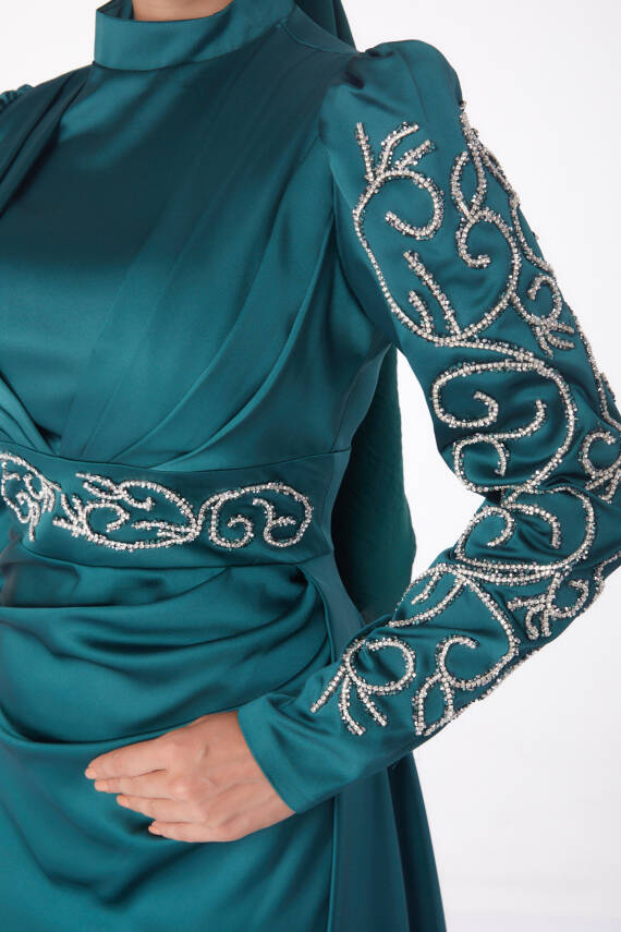 Taşlı Prenses Abiye Elbise Zümrüt - 26253 - 5