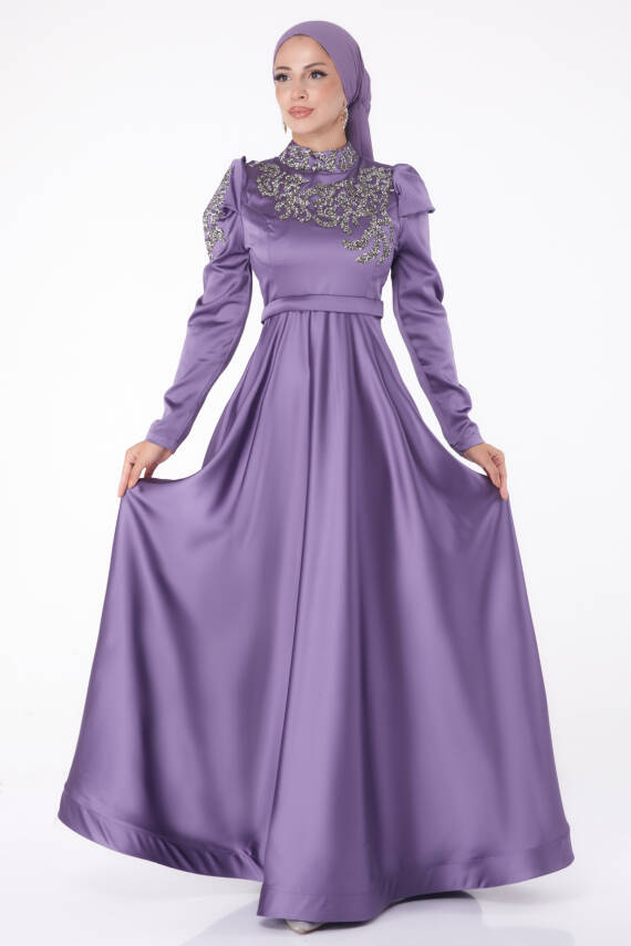 Taşlı Prenses abiye Mor - 26251 - 1
