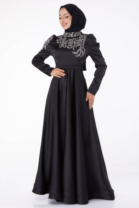 Taşlı Prenses abiye Siyah - 26251 - 2