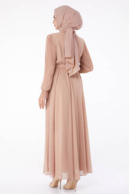 Taşlı Şifon Elbise Pudra - 26256 - 5