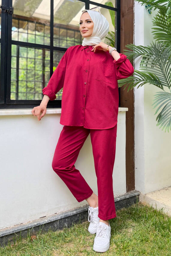Tunık Pantolon İkili Takım Bordo - 27086 - 1