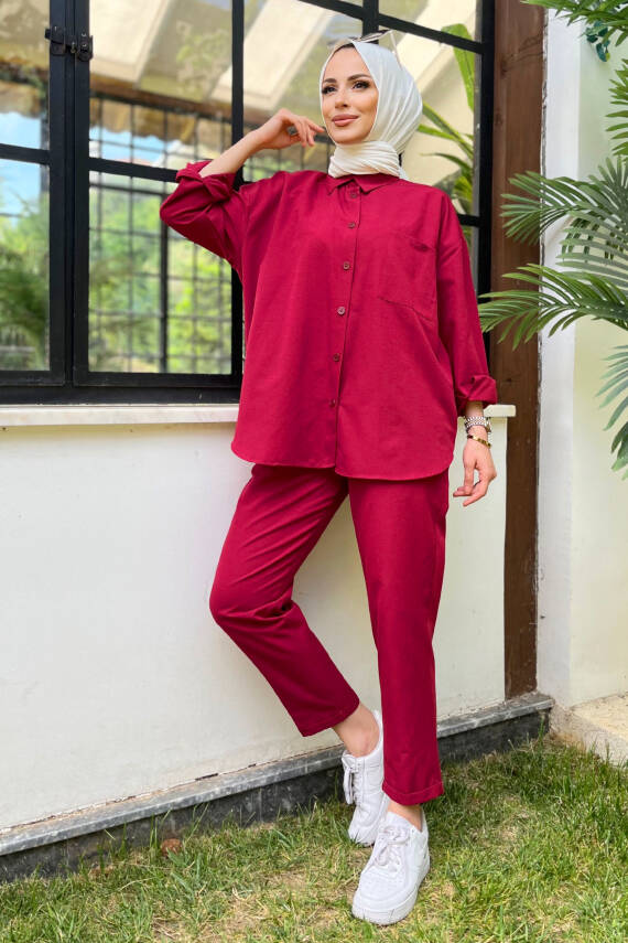 Tunık Pantolon İkili Takım Bordo - 27086 - 2