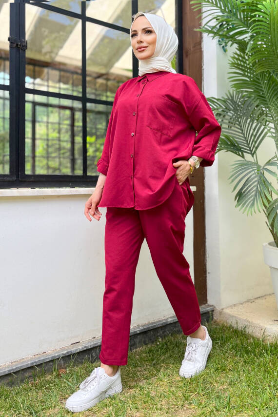 Tunık Pantolon İkili Takım Bordo - 27086 - 3