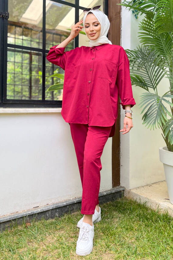 Tunık Pantolon İkili Takım Bordo - 27086 - 4