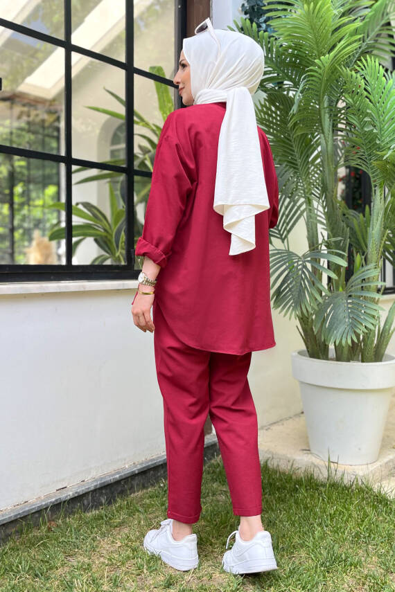 Tunık Pantolon İkili Takım Bordo - 27086 - 6