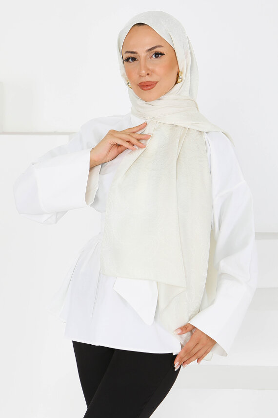 Vintage Monagram Şal Krem - 27593 - 2