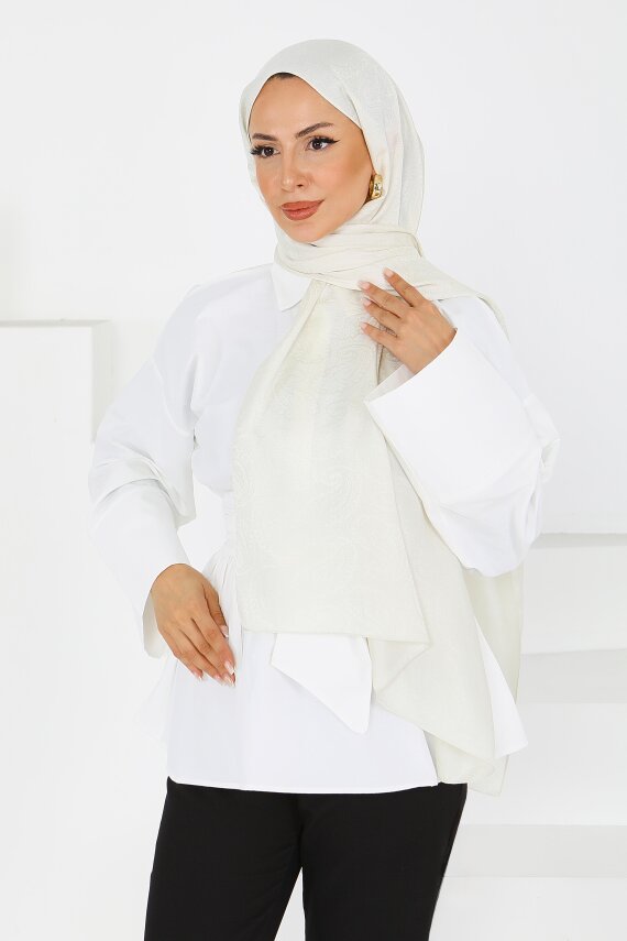 Vintage Monagram Şal Krem - 27593 - 3