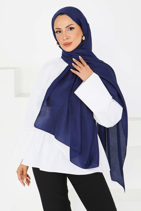 Vintage Monagram Şal Lacivert - 27593 - 2