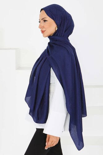 Vintage Monagram Şal Lacivert - 27593 - 3