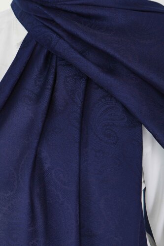 Vintage Monagram Şal Lacivert - 27593 - 4