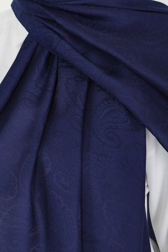 Vintage Monagram Şal Lacivert - 27593 - 4