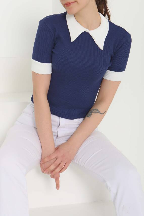 Yaka Garnili Crop Lacivert - 27139 - 1