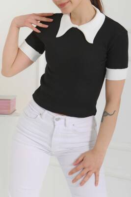 Yaka Garnili Crop Siyah - 27139 - 2