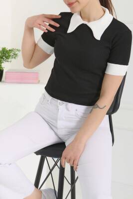 Yaka Garnili Crop Siyah - 27139 - 3