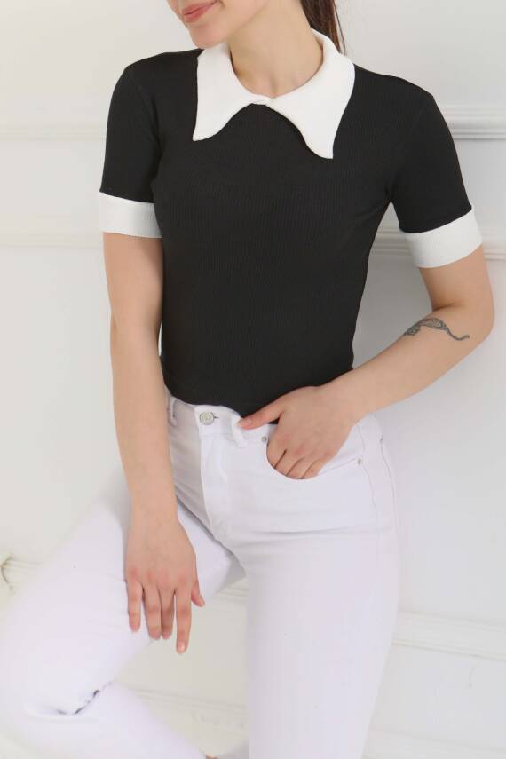 Yaka Garnili Crop Siyah - 27139 - 6