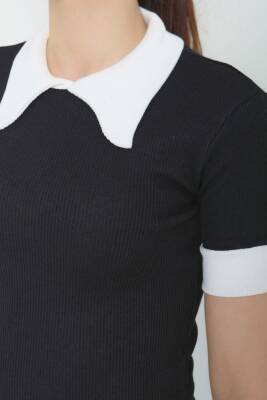 Yaka Garnili Crop Siyah - 27139 - 7